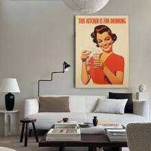 1 pieza Póster enmarcado "Esta cocina es para beber" Arte de pared retro de cocina Impresión de cita graciosa Impresión de arte retro de ama de casa Impresión de celebración Decoración de bar - Enmarcado - Ver 4