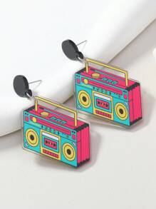 1 Pair Colorful Acrylic Radio Smiling Face Earrings, Fashionable For Music Festival And Everyday Wear