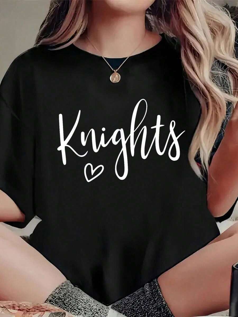 Knights High School Knights Sports Women's Knights-Shirt. Casual Crew Neck Short Sleeved Summer Top Round Neck Art Summer Top Art-Shirt Women - 黑色 - 查看 1