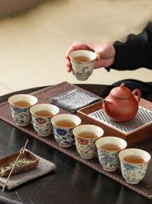 1 Stück/1 Set Ru-Brennöfen blühende Blumen Teetasse, Keramikmaterial, luxuriöser retromoderner Kung-Fu-Tee-Zeremonie-Becher, elegante Teetasse zum Empfangen von Gästen und Freunden, Geschenkbox-Verpackung zum Verschenken, geeignet für Nachmittagstee und Kaffee zum Schulbeginn