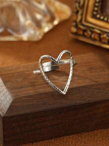 1 stuk roestvrij staal zilveren enkel hart holle opening gepersonaliseerde mode elegante lichte luxe minimalistische stijl damesring
