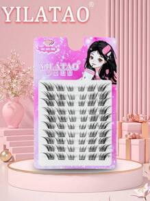 10 filas, 60 piezas de pestañas postizas en forma de ojos de zorro, orejas de trigo puntiagudas. Pestañas postizas estilo muñeca delgadas de tallo negro, gruesas y naturales, de estilo diablillo