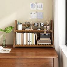 1 Set Foldable Bamboo Desk Organizer Rack, Desk Top Mini Bookshelf, Easy Assembly, Suitable For Ramadan - Multicolor - View 6