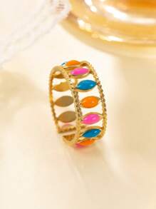 Women's Open Ring Stainless Steel Colorful Summer Jewelry Hollow Line Party Music Festival Jewelry Beach Vacation Daily Wear