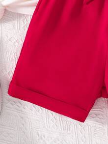 Tween Girls Butterfly Print Short Sleeve Top And Paper Bag Waist Shorts Set - White - View 6