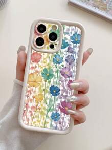 1pc Gradient Floral Pattern Camera Lens Protection Thick Shockproof Milky White Phone Case Suitable For IPhone 11 Pro Max/12 Pro Max/13 Pro Max/14 Pro Max/15 Pro Max/16 Plus/16 Pro Max, 16E, Galaxy A55/A15/S24 Ultra, Redmi, OPPO/Realme, VIVO, Infinix, Honor, MOTO, OnePlus