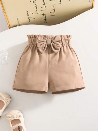 Baby Girl's Bow Accent Casual Shorts, Brown, Summer New Arrival