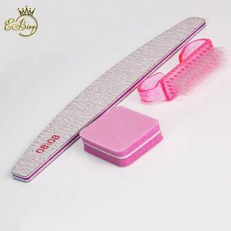 3pcs/Set Manicure Pedicure Tools Horn Portable Soft Nylon Pink Nail Art Dust Cleaner Brushes 80/80# 100/100# 180/180# Double Sided EVA Board Professional Washable Half Moon Zebra Gray Nail File 100/180# Pink Mini Sponge Buffer Block Set