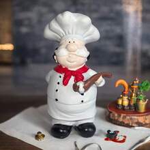 1pc Creative Resin Painted Handcraft Soup Ladle Chef Figurine, Home Decor Accessory - White - View 2