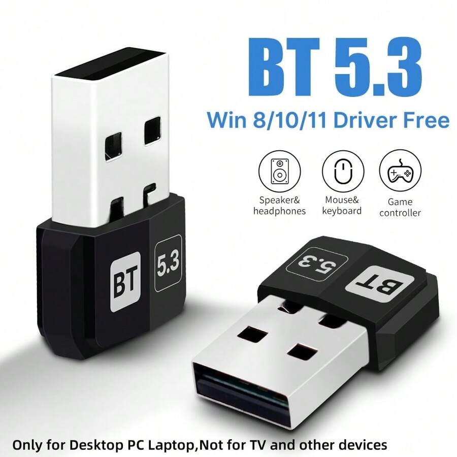 USB Bluetooth Adapter, 5.3 Bluetooth Adapter For PC, Plug & Play For Windows 11/10/8.1, Bluetooth Receiver & Transmitter Only Compatible With Desktop Laptop For Keyboard/Mouse/Headphone/Speakers/Printer