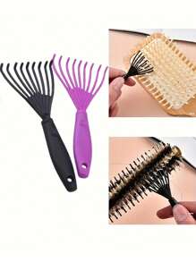 3 Peças/Conjunto Ferramentas de Limpeza de Pente - Limpador de Pente, Pente com Cabo de Plástico, Escova para Remover Resíduos de Cabelo, Ferramentas de Salão e Cabeleireiro