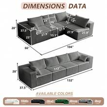 LUCKHAO 104'' Cloud Modular Sectional Sofa, Corduroy L-Shaped Minimalist Couch With Deep Seat, Modern 4-Seater Free Combination Sofa For Living Room – No Assembly Required
