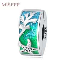 MISEFF 1 Pc Genuine S925 Sterling Silver Charm Synthetic Zirconia Fixed Clip Locator Clasp Pendant Suitable For DIY Bracelet Necklace Luxury Fine Jewelry Making Ladies Birthday Gift For Friends