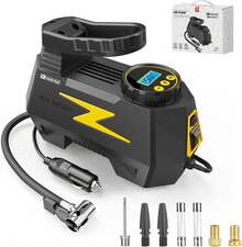 12V Portable Air Compressor With Digital Pressure Gauge And LED Light, Tire Inflator For Car Tires, Bicycles, Motorcycles, Sports Balls And Inflatable Items - Yellow - View 11