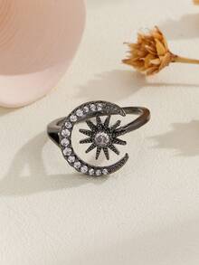 1pc EU/Middle East Style Sun & Moon Design, 2025 Fashion/Mythical Motif, High-Quality Copper Micro-Inlaid Cubic Zirconia Open Ring, Suitable For Women In College, Business, Casual, Nightclub, Daily Wear