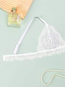 Single Piece White Lace Soft Padded Bralette, Plus Size Backless Bra - White - View 10