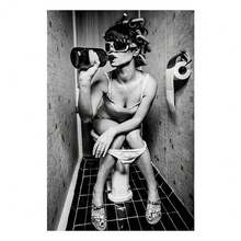 1pc / 3pcs Wall Arts Posters Khung tùy chọn Người phụ nữ gợi cảm hiện đại ngồi trên bồn cầu hút thuốc Poster đen trắng Tranh tường nghệ thuật gia đình Tranh tường trang trí phòng tắm Tranh - Nhiều màu - Xem 16