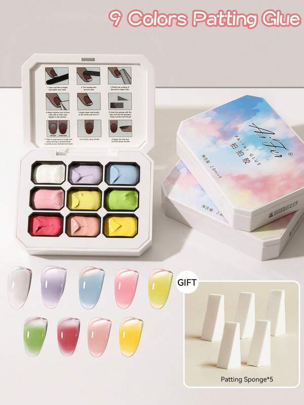 AiFer 9 couleurs de colle de tapotage à forte saturation. Vernis semi-unicolore populaire pour les ongles pour le Nail Art dans les salons spéciaux