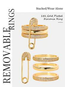 1pc Fashion Safety Pin Decorative Ring,Sparkling Rhinestone Pendant Accessory,Multi-Layer Removable Ring With Pin Design,Elegant Ladies Jewelry,Suitable For Daily Wear,Perfect Gift For Birthday,Valentine's Day.(Chain Is For Display Only,Not Included)