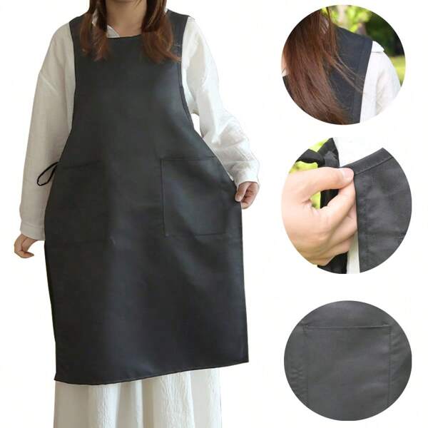 1pc Green Living Style Apron - Unisex Black Apron, Machine Washable, Kitchen Cooking & Grilling Apron
