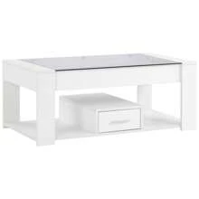 Sweiko Coffee Table, Chest Of Drawers, Living Room Furniture, With Drawer And Shelf, With Two Drawers, Large Open Space, Glass Table Top, 100 X 50 X 40 Cm