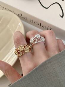 1pc Delicate Hollow Flower Wide Band Ring, Suitable For Women's Daily Wear