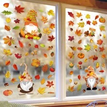 9 piezas Pegatinas de ventana de Acción de Gracias de otoño con hojas de arce, calabaza, erizo, ciervo, conejo, bicicleta, girasol - Pegatinas de refrigerador de decoración de doble cara para el hogar, la oficina, fiestas. Pegatinas de ventana navideñas con Papá Noel, renos, muñecos de nieve y copos de nieve - Decoraciones navideñas de plástico con estática, reutilizables y fáciles de aplicar