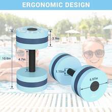 Water Weights Aquatic Exercise Dumbbells Water Dumbbell Aerobics Workouts Set Of 2 EVA Foam Pool Weights Dumbbells Set Aqua Fitness Barbells Equipment For Water Aerobics Weight Loss - 藍色 - 查看 5