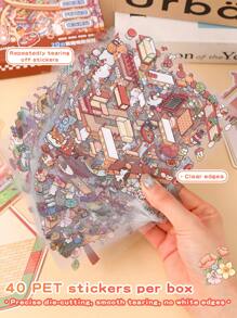 61 piezas Pegatinas decorativas DIY para casa, pegatinas de paisajismo, pegatinas de escena (incluye 20 escenas, 40 hojas de material, 1 pinza, 1 imagen de referencia), pegatinas de miniatura 3D de casa y paisaje micro para manualidades DIY, pegatinas de paisaje, pegatinas de libro, pegatinas de clasificación de escenas de casas pequeñas, reutilizables, disponibles en varios tamaños