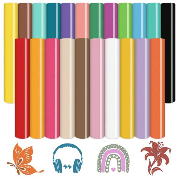 22pcs Permanent Vinyl Sheets In Assorted Colors, Permanent Vinyl Bundle 12 X 10 Inches, Great For DIY Craft Projects, Easy To Cut, And Transfer, For Home Decor, Coffee Mugs, Signs, Letters, Banners, Window Graphics