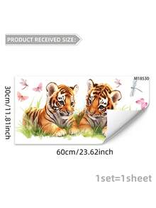 1pc Cartoon Animal Tiger, Panda & Kitten Wall Sticker, Self-Adhesive Wall Decor For Living Room & Bedroom - Multicolor - View 13