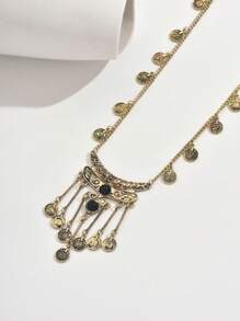 1pc Bohemian Vintage Exaggerate Tassel Pendant & Coin Totem Necklace, Ideal For Women Party, Gathering, Daily Wear, Or As A Perfect Gift