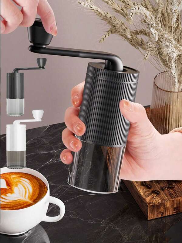 1pc ABS Stainless Steel Manual Coffee Grinder, 18 Adjustable Settings, Portable Handheld Conical Burr Mill, Removable Cover, Adjustable Settings, With Transparent Jar & Large Powder Capacity For Espresso, Pour Over, French Press, Travel, Camping, Espresso - With Hand Crank Home And Dorm Use School Supplies Back To School