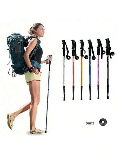 Bastones de senderismo ultraligeros y ajustables con mango en forma de T ergonómico y sistema amortiguador - de aleación de aluminio duradera, agarre cómodo, adecuados para aventuras de trekking