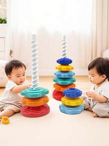 7pcs Rainbow Tower Rotating Stacking Toy, Colorful Ring Toss, Early Learning Educational Toy, Shape Matching Blocks, Suitable For Back To School, Halloween, Christmas And Other Occasions - Rainbow Jenga - View 1