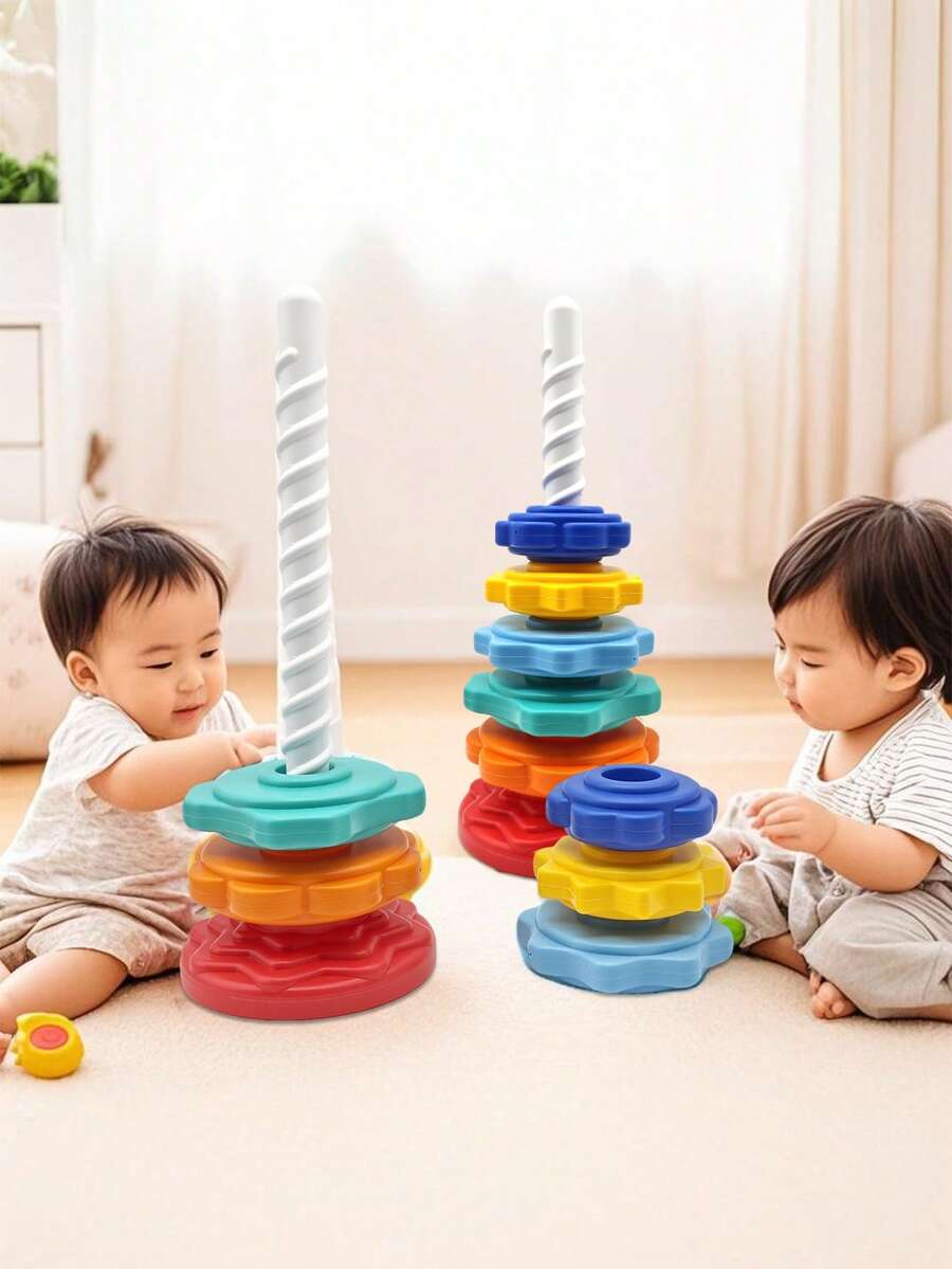 7pcs Rainbow Tower Rotating Stacking Toy, Colorful Ring Toss, Early Learning Educational Toy, Shape Matching Blocks, Suitable For Back To School, Halloween, Christmas And Other Occasions - Rainbow Jenga - View 1