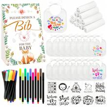16/37 Pcs DIY Bibs Decorating Kit 16 White Bibs 10 Stencils 10 Fabric Markers 1  Game Sign - WDTZ-cáo-1 - Xem 1