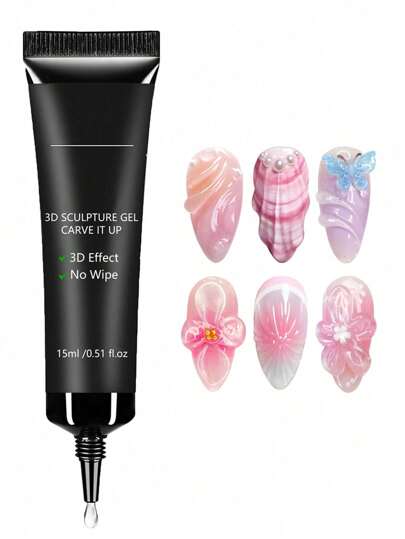 Gel de sculpture 3D de 15 ml, super colle forte pour ongles pour décoration d'ongles 3D à paillettes, gel brillant pour décoration de pierres précieuses, diamants et bijoux pour ongles. Nécessité de durcissement UV/LED. Cadeau de beauté.