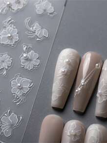 1 Stück weiße Blumen Nagelkunst Aufkleber 5D geprägt Frühling Sommer Nagel Aufkleber für Nagelkunst Blumen Nail Decals selbstklebend weiße Perle Blumen Dekoration Accessoires für Frauen Mädchen