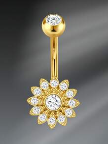 CIZME 1PC Gold Y2K Belly Button Rings Navel Barbell Stud Body Piercing Navel Piercings Jewelry Navel Rings For Women, 14G 10mm Stainless Steel White CZ Heart Butterfly Flower Belly Ring Navel Barbell Stud Body Piercing Navel Piercing