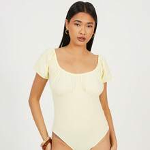 brave soul Bodysuit With Puff Sleeve - Lemonade - View 1