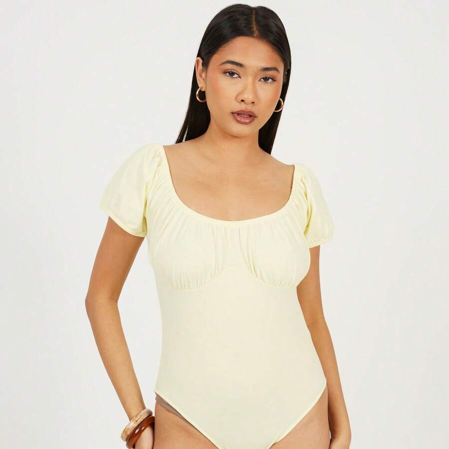 brave soul Bodysuit With Puff Sleeve - Lemonade - View 1