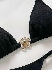 Bikinx 女士欧式纯色性感比基尼三件套 - 黑色 - 查看 3