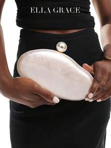 ELLA GRACE-Elegant Solid Color Acrylic Clutch For Women Luxury Pearl Decor Modern Novelty Shaped Evening Bag Metal Long Chain Purse Handbag Perfect For Wedding Dinner Cocktail Party Banquet Gift , Gifts For Women - White - View 2