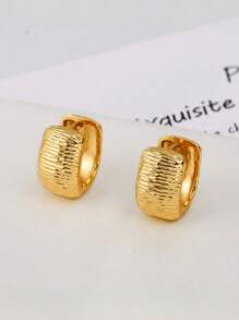 2pcs Fashionable And Versatile U-Shaped Hoop Earrings For Women, High-Grade Textured Geometric Huggie Earrings, Retro Niche Jewelry Accessories For Daily Wear