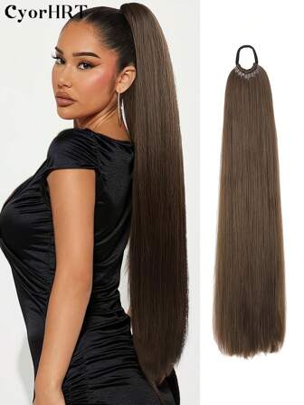 26/34Inch Synthetic Hair Extensions Ponytail Hair Extensions With Rubber Band Natural Long Straight Hair Black Brown DIY Hair Extensions Straight Ponytail Braids Suitable For Women Daily Life And Holiday Party Wear Music Festival