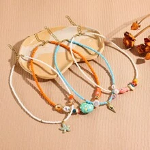 1 colar versátil de contas multicoloridas com estilo praiano e estrela do mar, conchas e elementos de peixe, ideal para mulheres, turistas, férias, viagens em ilhas, piqueniques, festivais de música de verão e festas na praia (cores e quantidades de contas aleatórias)