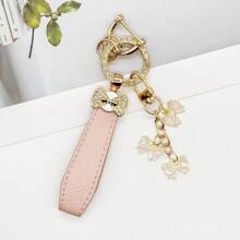 Bowtie & Sakura Duo! 1 Alloy Metal Leather Strap Keychain, Hang Car Keys, Door Keys, Bags – Stylish & Practical!
