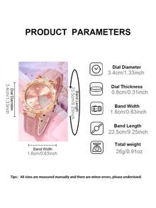 SOKI SOKI 1 set ceas de damă cu cuarț casual la modă, cu cadran în formă de piersică, colier, cercei, brățară și inel asortate în formă de inimă, potrivit pentru purtare zilnică, Ziua Recunoștinței, Halloween, Crăciun, petrecere de ziua de naștere, Ramadan și alte ocazii, cadou la alegere. Fără cutie cadou. - Roz - Vizualizare 5