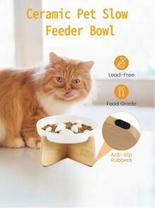 Gamelle Chat Slow Feeder Bowl With Stand - Ceramic Elevated Cat Food Bowl For Dry & Wet Food, Anti-Vomiting Puzzle Feeder